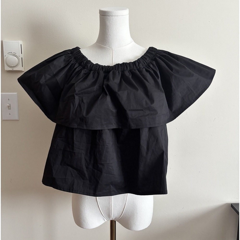 NWT Monica Nera Carmen Top Black Cotton Chic Minimalist Quiet Luxury Designer